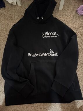 Lane Seven Black Graphic Hoodie with White Text